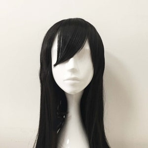 女性用 ブラック 超ロング前髪 ソフトストレートヘア ゴシック コスプレ アニメウィッグ