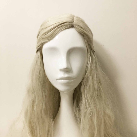 Beige White Side Part Braid Messy Curls Fluffy Long Hair Etsy