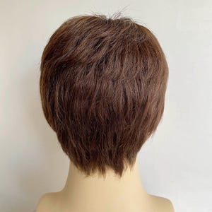 Men Dark Brown Wig Real Human Hair Wig With Flat Bangs Wig Natural Looking Short Straight Hair Male Alopecia Wig Cosplay Costume Wig