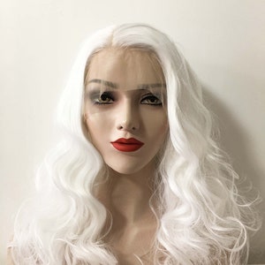 Women Lace Front Snow White Side Part Big Wave Curly Long Hair Wig 16 inches