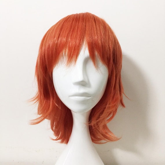 Women Orange Fringe Bangs Layered Medium Length Cosplay Wig Etsy
