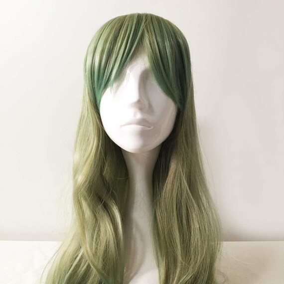 Women Ombre Green Fading Long Straight Wavy Side Swept Bangs Etsy