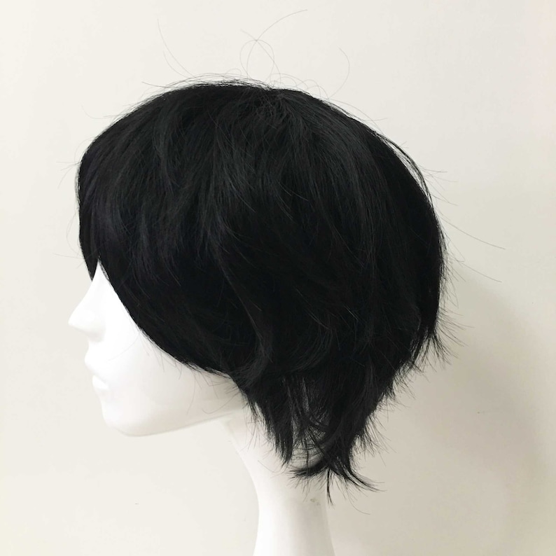 Men Cosplay Anime Black Fringe Bangs Short Hair Layered Wig image 5