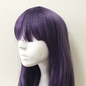 Women Purple Extra Long Curly Wavy Bob Bangs Anime Cosplay Wig Free CAp image 5