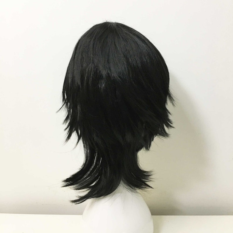 Unisex Black Mullet Layered Fringe Bangs Medium Length image 6