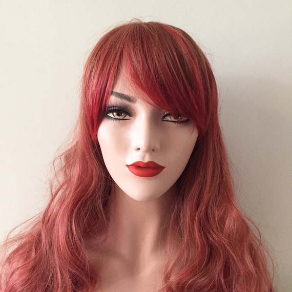 Women Ombre Red Orange Long Wavy Curly Hair Bangs Lolita Etsy