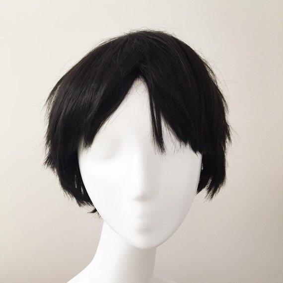 Black Short Hair Side Part Cosplay Anime Costume Wig Free Cap Etsy