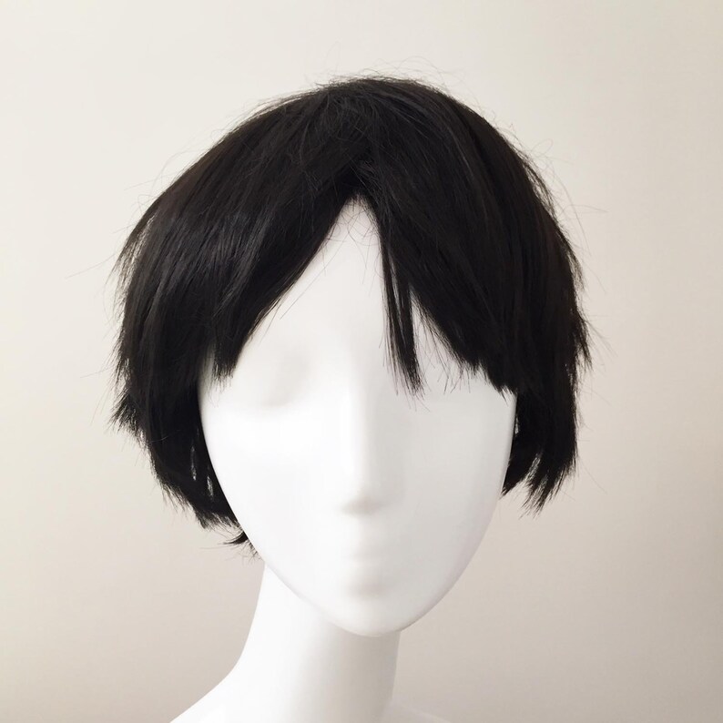 Black Short Hair Side Part Cosplay Anime Costume Wig Free Cap Etsy