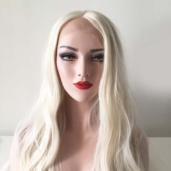 Lace Front Women White Middle Part Wavy Curvy Long Hair Wig Etsy