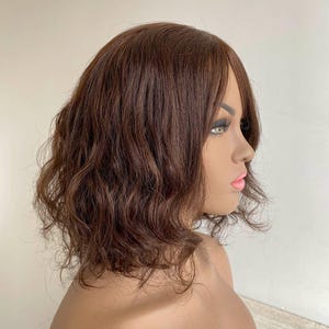 Dark Brown Human Hair Wig For Women Short Bob Curly Wig With Bangs Straight Real Hair Long Bangs Ladies Wig Natural Chemo Wig