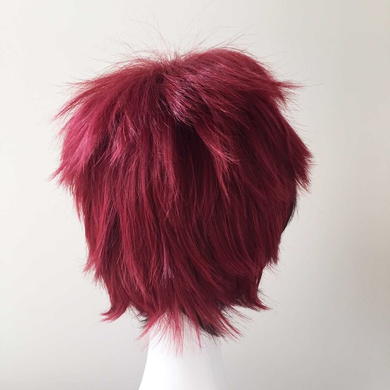 Ombre Red Black Short Layers Hair Fringe Bangs Cosplay Anime Wig Free Cap