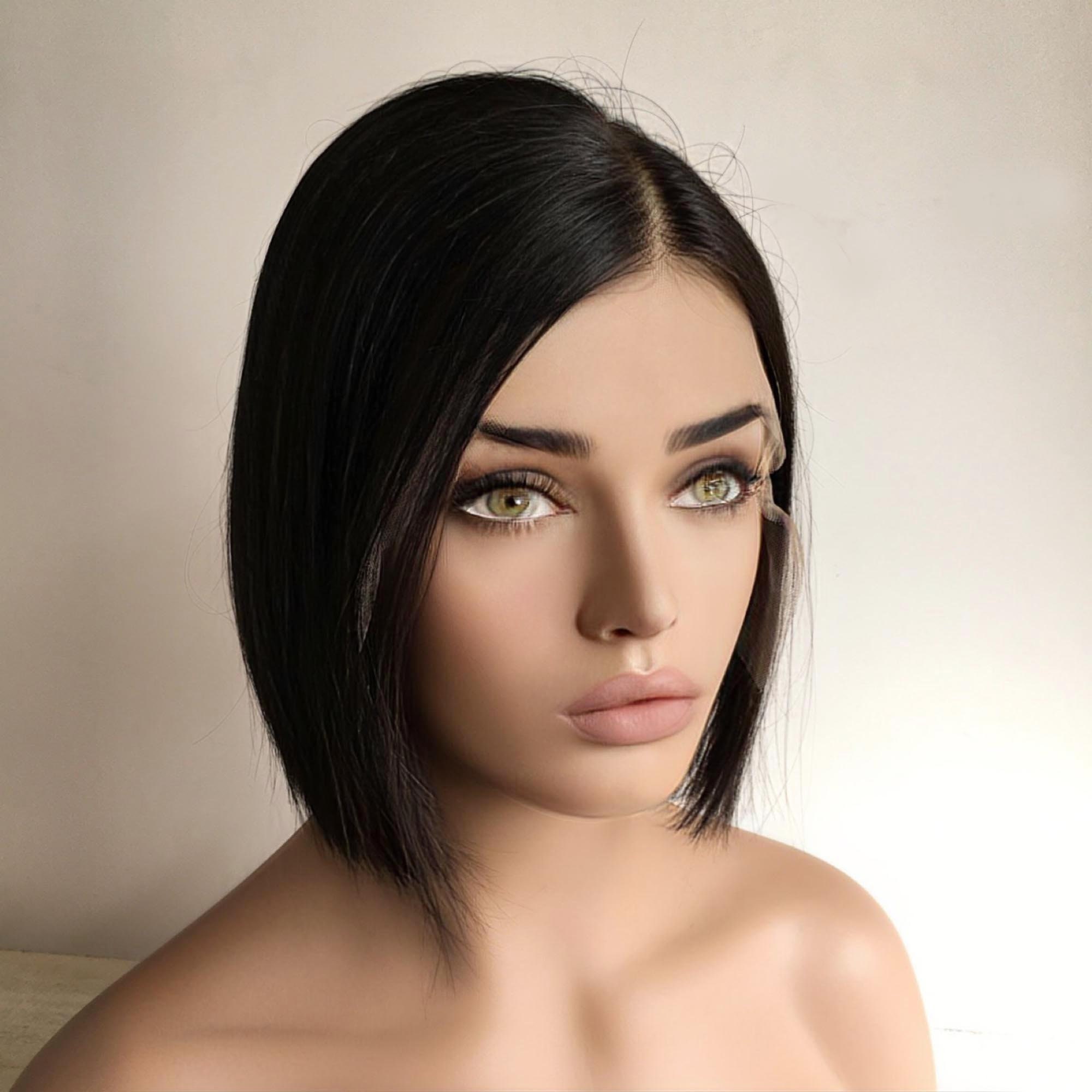 Black Human Hair Lace Front Wig for Black Women Natural Black Wig Real Hair  Short Bob Wig Frontal Lace Straight Side Part Wig 8 Inches - Etsy Israel, image size:2000x2000