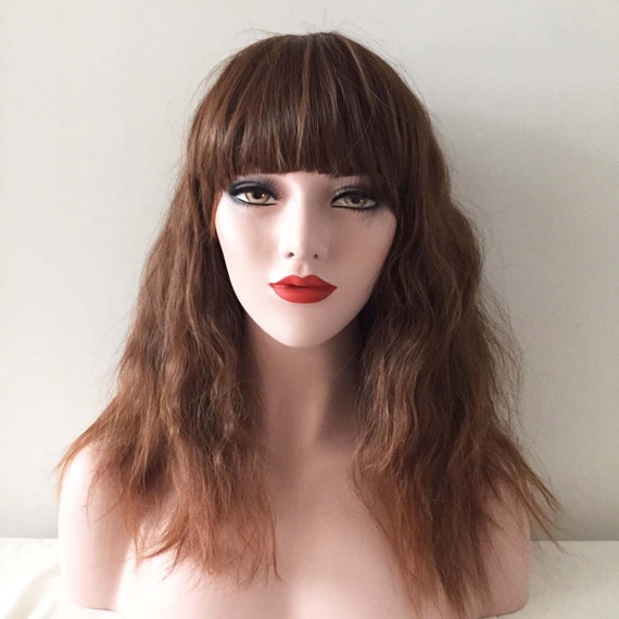 Women Bangs Fluffy Bob Brown Water Wave Curly Thick Long Hair Etsy
