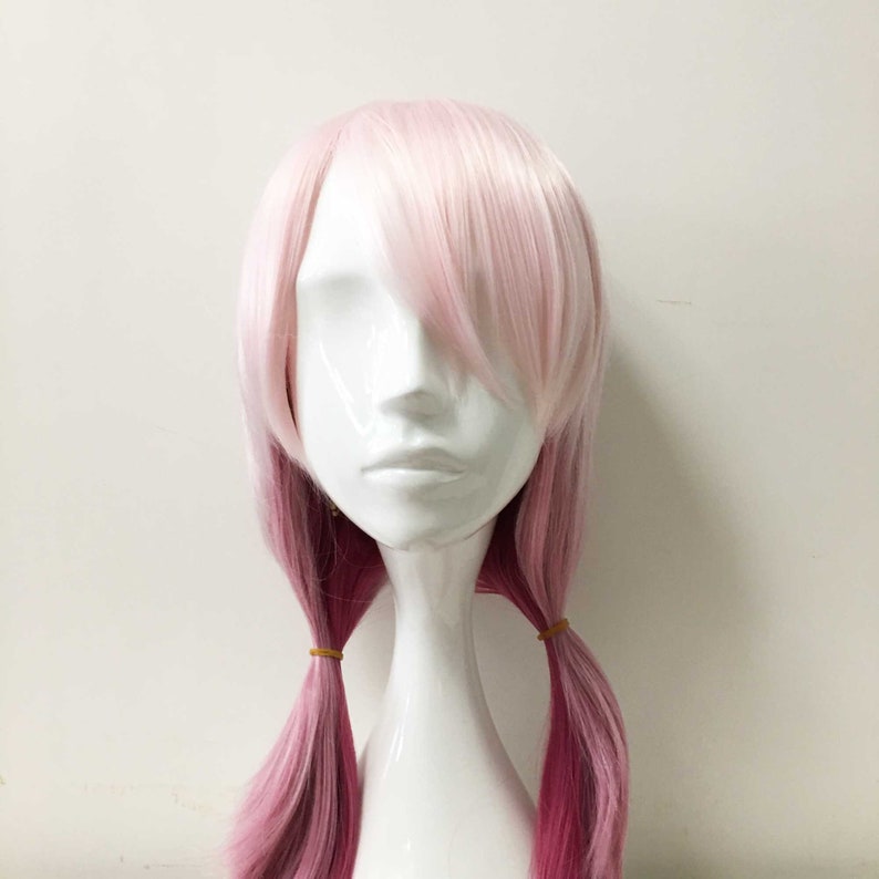 Women Ombre Pink Side Swept Bangs Low Twin Ponytails Long Hair Etsy