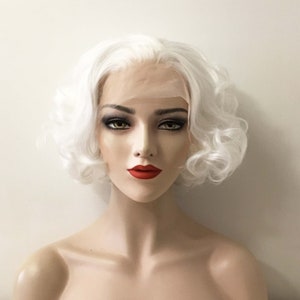 Snow White Hair Wig For Women Lace Front Wig Short Curly Vintage Marilyn Style Curl Slicked Back Wig