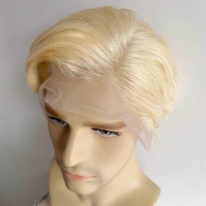 Men Blonde Human Hair Wig Lace Front Wig For Male Short Straight Real Hair Wig Cosplay Costume Natural Wig 13X6 Frontal Lace Wig Side Part