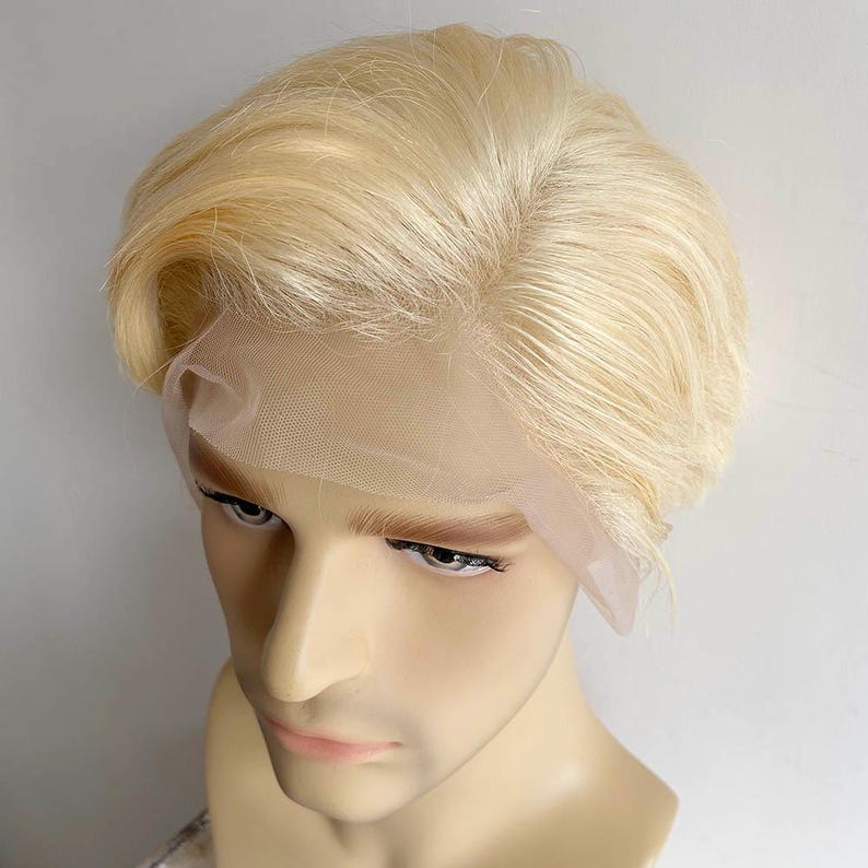 Men Blonde Human Hair Wig Lace Front Wig For Male Short Straight Real Hair Wig Cosplay Costume Natural Wig 13X6 Frontal Lace Wig Side Part