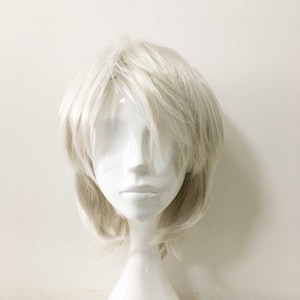 ユニセックス シルバー ホワイト フリンジ ロング バングス レイヤード ショート ストレート コスプレウィッグ