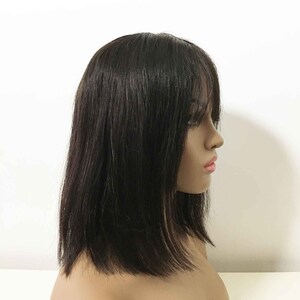 Women black real human hair shoulder length straight bob wig