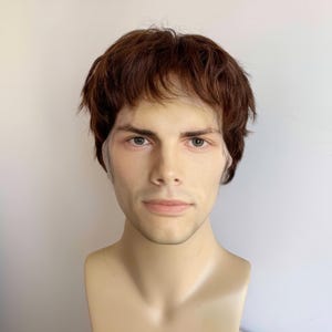 Men Human Hair Wig Short Brown Wigs Lace Front Wig For Male Short Bangs Real Hair Wig Fringe Cutting Realistic Wig Breathable 13X6 Lace Wig