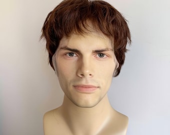 Mannen Echt haar Pruik Kort Bruin Pruik Lace Front Pruik Voor Mannelijk Korte pony Echt haar Pruik Franje knippen Realistisch Pruik Ademend 13x6 kant Pruik