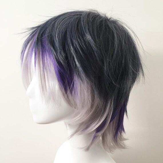 Unisex Cosplay Anime Purple Gray Ombre Colour Short Hair Long - Etsy Denmark Unisex Cosplay Anime Purple Gray Ombre Colour Short Hair Long - Etsy Denmark