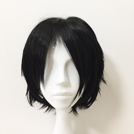 Men Black Side Swept Long Bangs Layers Mid length Cosplay Wig Etsy UK