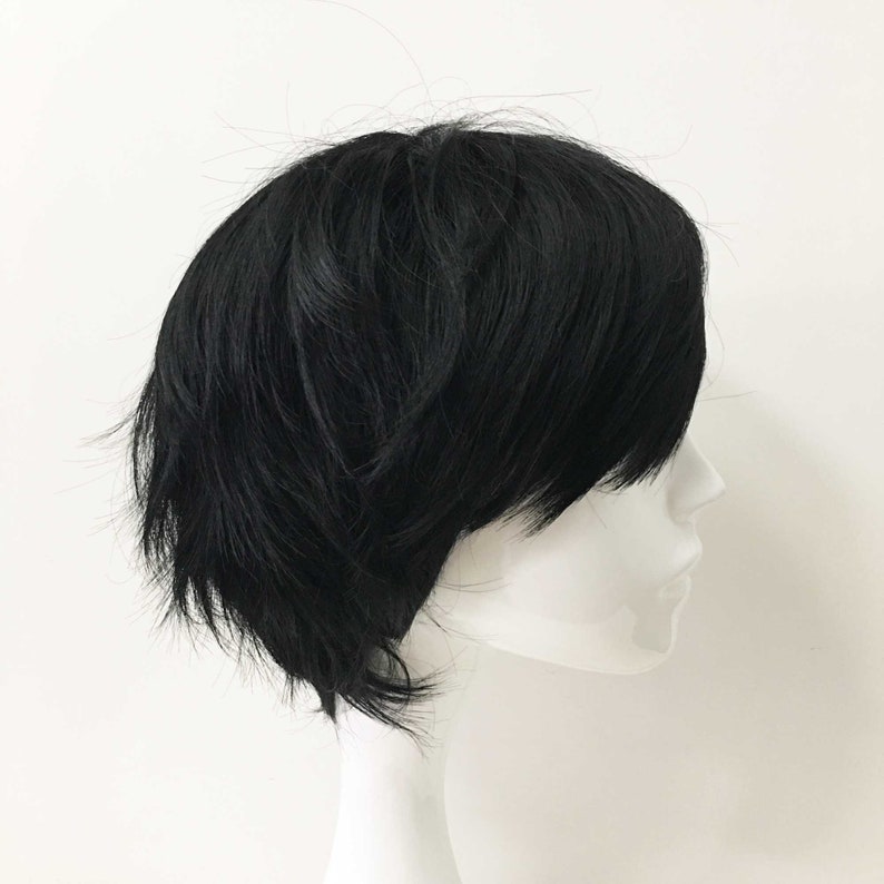 Men Cosplay Anime Black Fringe Bangs Short Hair Layered Wig image 3