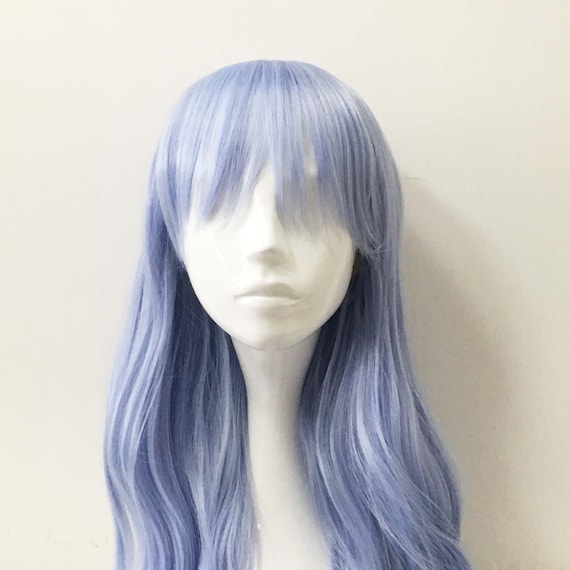 Womeb Pastel Light Blue Long Bob Bangs Straight Wavy Hair | Etsy