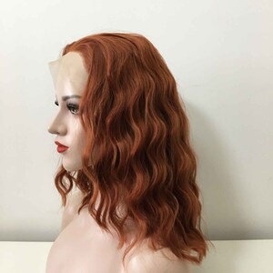Women auburn dark red lace front curly wig