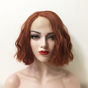 Dark Red Lace Front Wig For Women Auburn Brown Wig Short Bob Curly Natural Looking Wig Side Part 8 inches