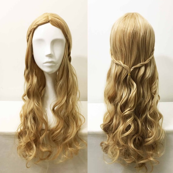 Women Princess Style Braided Blonde Long Curly Wavy Hair Etsy