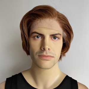 Men Brown Human Hair Wig Lace Front Wig For Male Short Straight Cosplay Wig 13X6 Natural Hairline Wig Thick Curtain Bangs Gift For Husband