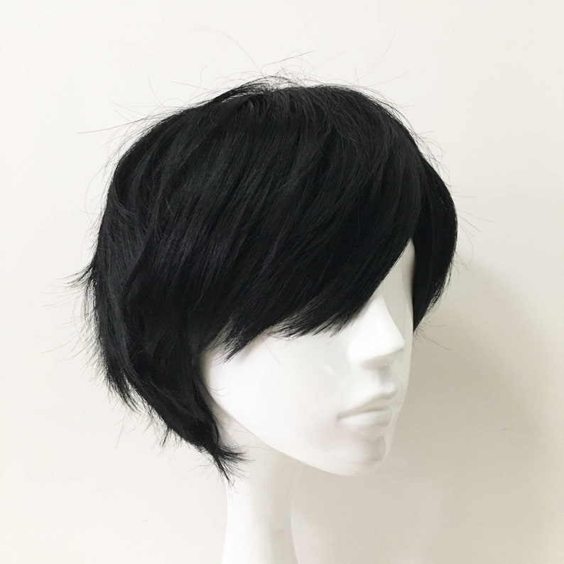 Men Cosplay Anime Black Fringe Bangs Short Hair Layered Wig image 2