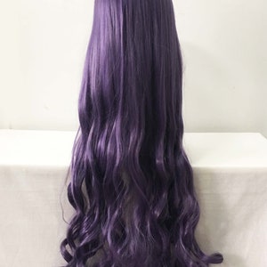 Women Purple Extra Long Curly Wavy Bob Bangs Anime Cosplay Wig Free CAp image 7