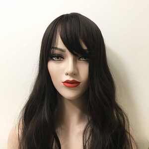 女性用ナチュラルウェーブブラックカールフリンジエアバングロングヘアカジュアルライトウィッグ