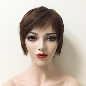Female Human Hair Wig Lace Front Brown Brazilian Wig For Women Short Straight Hair Wig With Bangs Frontal Lace Wig 6 inches