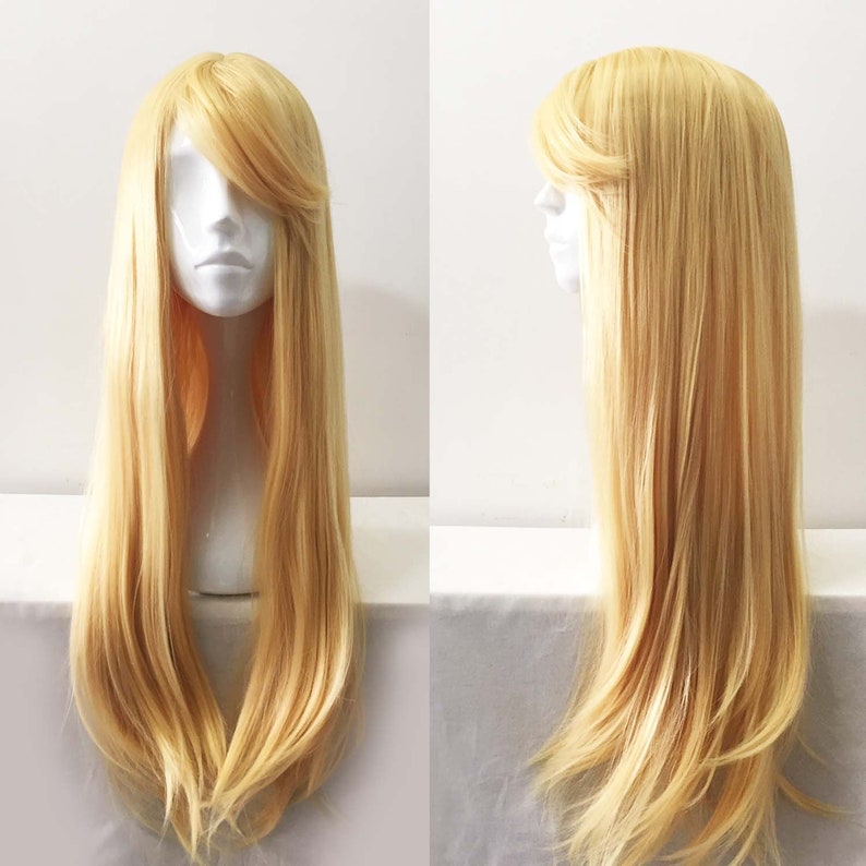 Women Blonde Long Hair Side Swept Long Bangs Straight Hair Etsy