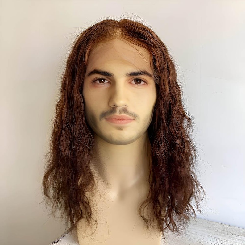 Men Human Hair Wig Dark Brown Lace Front Wig For Male Curly Long Real Hair Wig Middle Part Cosplay Wig Thick Realistic 13X6 Lace Wig 14 In