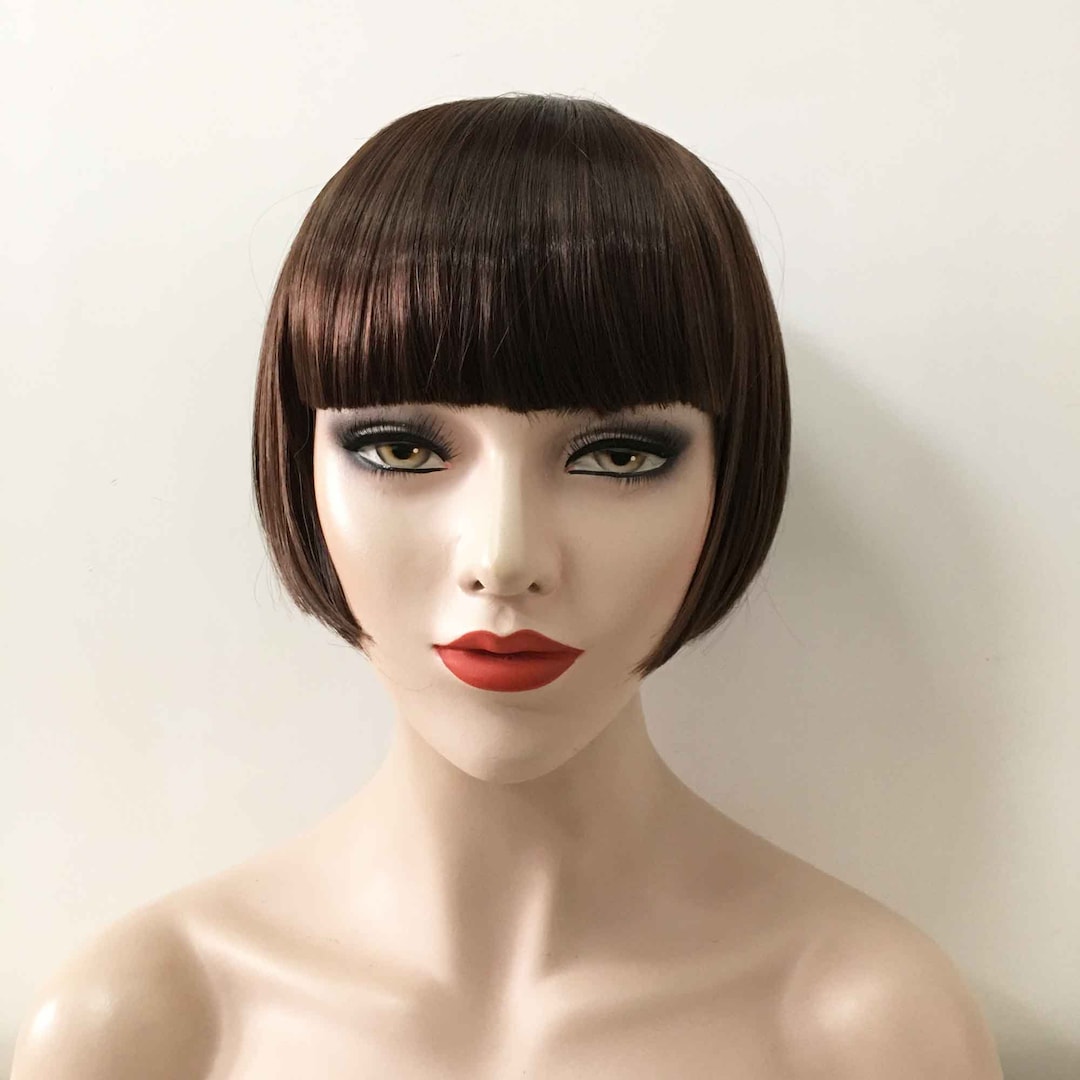 Women Dark Brown Rounded Mushroom Head Bob Full Bangs Short