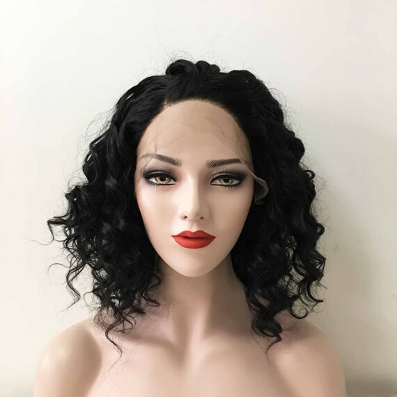 Women Lace Front Black Side Part Messy Curly Short Hair Thick Etsy