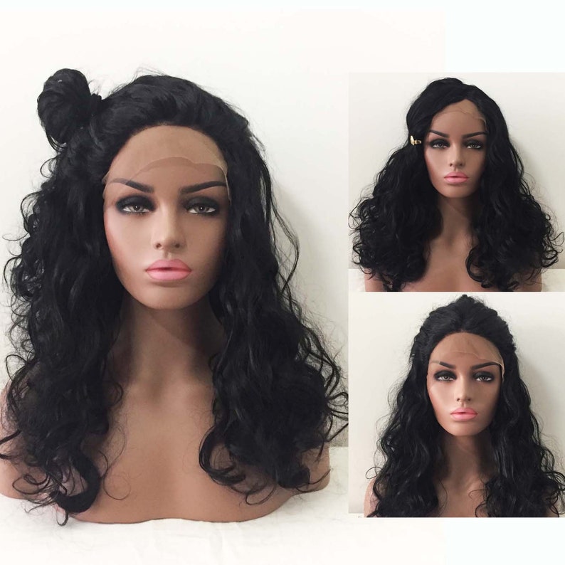Women Lace Front African Black Curly Side Middle Part Top Bun Etsy