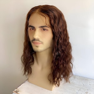 Men Human Hair Wig Dark Brown Lace Front Wig For Male Curly Long Real Hair Wig Middle Part Cosplay Wig Thick Realistic 13X6 Lace Wig 14 In
