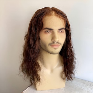 Men Human Hair Wig Dark Brown Lace Front Wig For Male Curly Long Real Hair Wig Middle Part Cosplay Wig Thick Realistic 13X6 Lace Wig 14 In