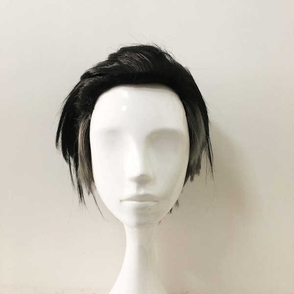 Men Black Gray Two Tone Wig Cosplay Anime Wig Short Straight Male Wig Undercut Slicked Back Layer