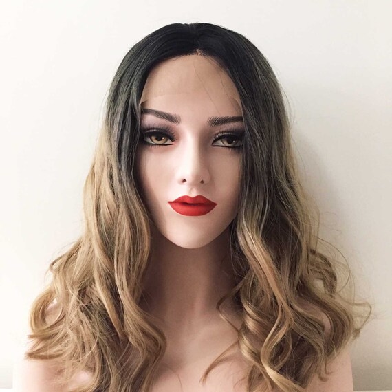 Women Lace Front Ombre Black Brown Middle Part Natural Wavy Etsy