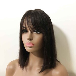 Women black real human hair shoulder length straight bob wig