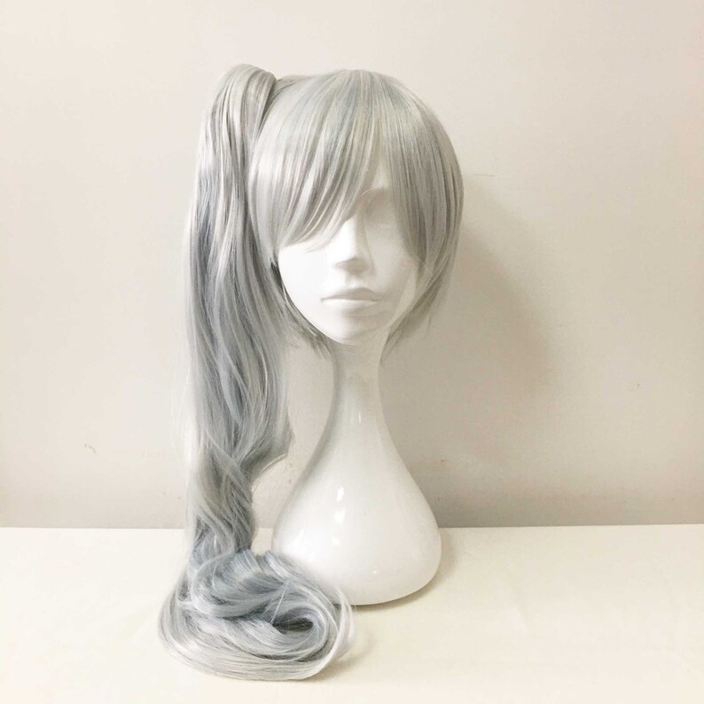 White Silver Ombre Blue Long Straight Side Detachable Ponytail Etsy