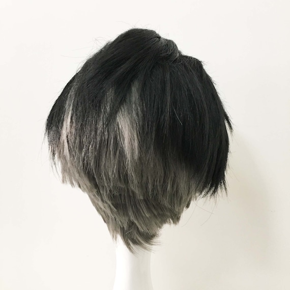 Men Black Gray Two Tone Undercut Slicked Back Layer Short Hair Etsy