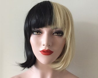 Women Half Black Half Blonde Two Tone Middle Part Long Etsy Australia